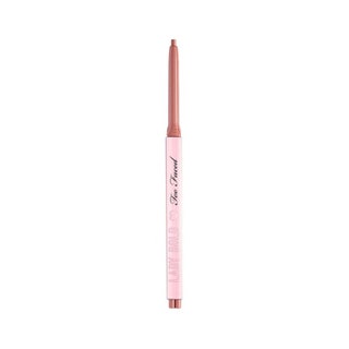 Too Faced Lady Bold Lip Liner in Badass bubblegum pink and peachy nude lip pencil on white background
