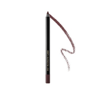 Pat McGrath Labs Permagel Ultra Lip Pencil in Ground Control black and chocolate brown lip pencil with swatch on white...